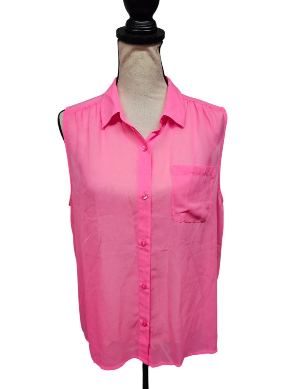 American Eagle Women's Pink Sheer Top Sz Large Pleated Back Fairy Preppy